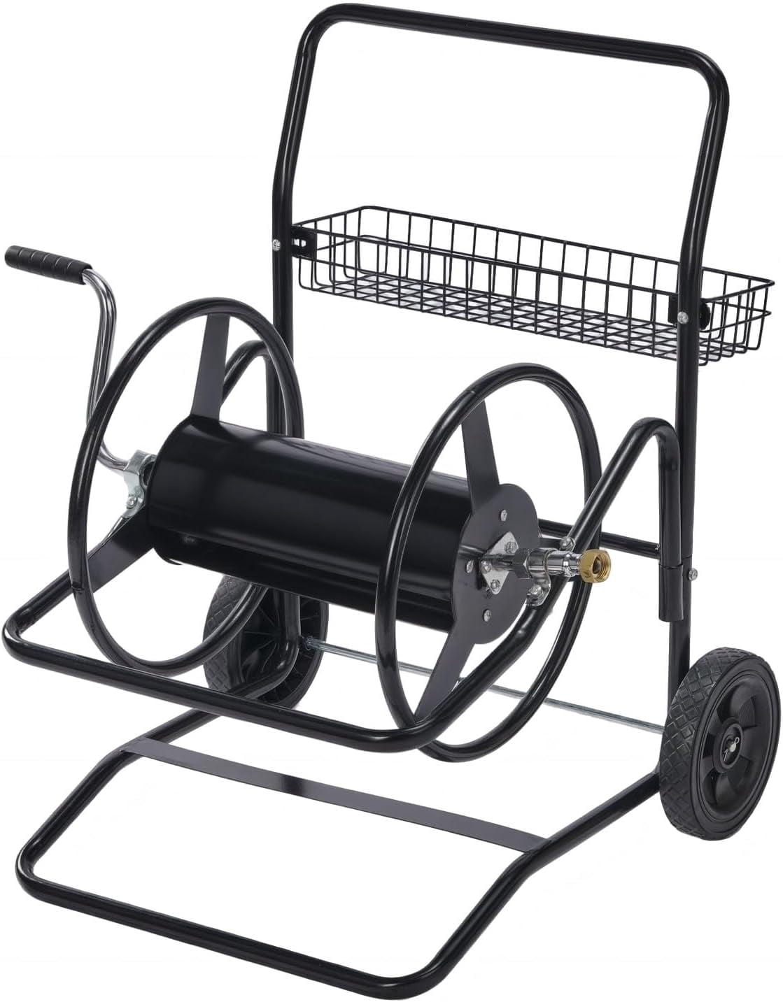 HJTER 2-Wheel Garden Hose Reel Cart, Freestanding Water Hose Reel for Outside with Heavy Duty Portable Rolling Design Metal, 200FT Capacity for 3/4" Hose for Outdoor Use (Black)
