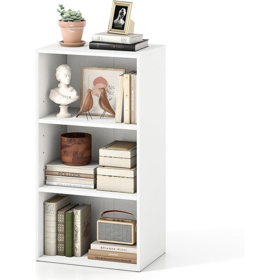 HJTER 3-Cube Bookcase, Floor Standing Open Bookshelf w/7-Position Adjustable Shelf, Anti-Toppling Kits, 3-Tier Cubby Storage Display Shelf for Study Home Office (White, 1 Pack, 3-Tier)