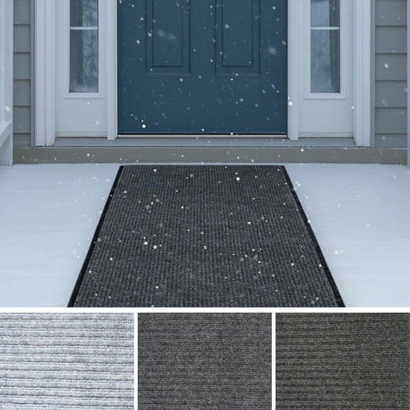 HJTER 3' X 7' Black - Heavy Duty Ribbed Indoor Outdoor Runner Rug, Waterproof NonSlip Vinyl Backing, Custom Lengths and 4 Widths for Weatherproof Entryway, Hallway, Garage, Commercial Use