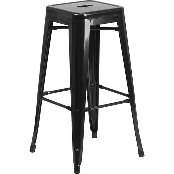 HJTER 30"H Commercial Modern Metal Backless Barstool, Indoor/Outdoor Industrial Square Stacking Bar Stool for Patio Bars/Restaurants, Black