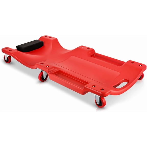 HJTER 36 Inches Mechanic Creeper, Automotive Garage Repair Low Profile Under Car Rolling Creeper with Padded Headrest, Plastic, Red