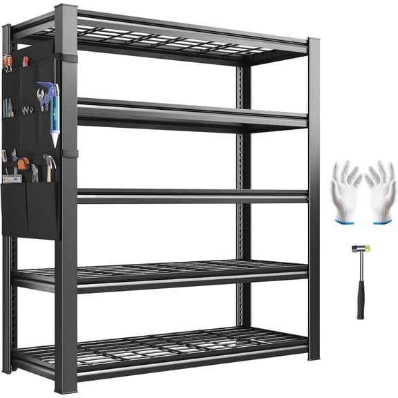 HJTER 5-Tier Storage Shelves,38.2" W Heavy Duty Garage Shelving Load 2500LBS,Metal Shelving Units with Tool Storage Bag, Adjustable Wire Shelving Industrial for Basement,66" H x16 D,Black