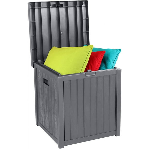 HJTER 51 Gallon Outdoor Deck Box, Plastic Deck Box Design with Convenient Handles, Lockable Storage Box for Patio, Garden, Backyard and Balcony (Grey)
