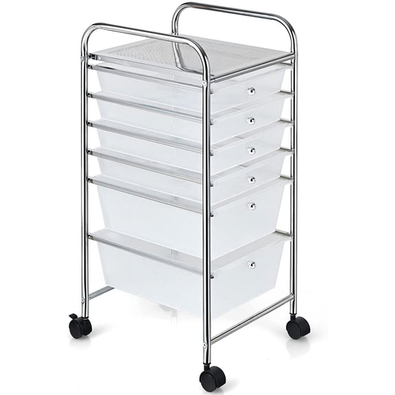 HJTER 6-Drawer Rolling Storage Cart, Multifunctional Art Craft Organizer Cart, Mobile Utility Storage Cart with Removable Drawers & Lockable Wheels, Craft Cart for Home Office, School, Clear