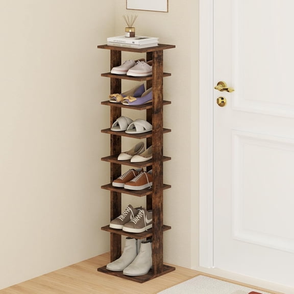 HJTER 8-Tier Vertical Shoe Rack, Space-Saving Corner Shoe Organizer for 7 Pairs, Narrow Shoe Storage for Entryway, Front Door, or Closet