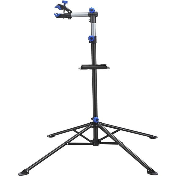 HJTER Bike Repair Stand - Height Adjustable Bicycle Workshop Stand with Tool Tray for Road & Mountain Bikes, Red/Blue
