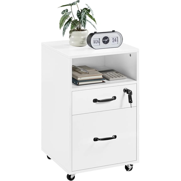 HJTER File Cabinet Vertical File Cabinets Mobile Letter Size File Storage Organizer Small Filing Cabinet Printer Stand for Home and Office White