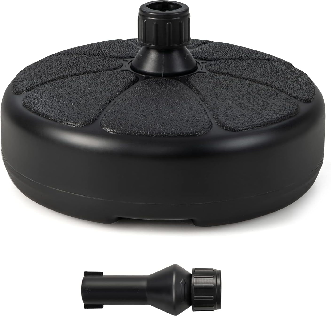 HJTER Fillable Round Umbrella Base, 40 lbs Water & Sand Filled Patio Umbrella Weight, Suitable for 1.5" Umbrella Poles, Heavy Duty Market Table Umbrella Stand for Garden, Poolside, Black