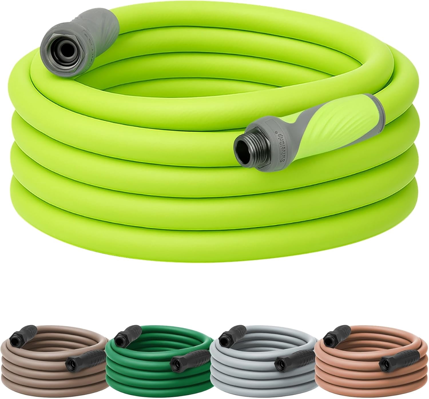 HJTER Garden Hose with SwivelGrip, 5/8 in. x 50 ft., Lightweight All-Weather Water Hose, Durable and Flexible, Leak-Free Connections