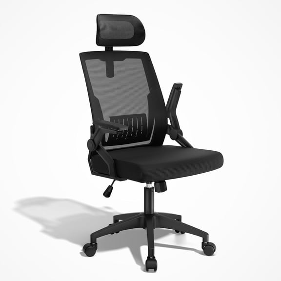 HJTER High Back Mesh Office Chair with Adjustable Headrest, Flip-Up & Sliding Armrests, 1822" Adjustable Seat Height, Ergonomic Desk Chair with Rocking Function, for Home Office, Black