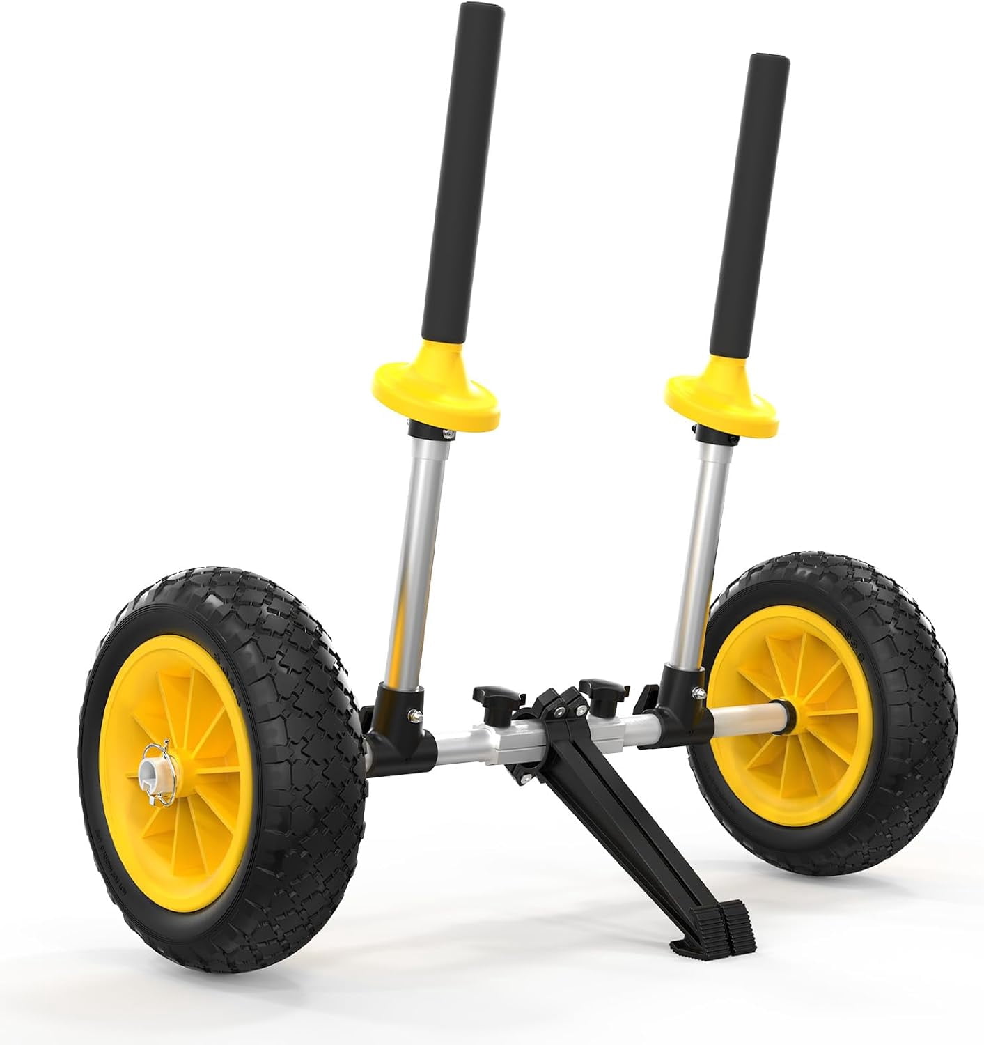 HJTER Kayak Cart with 10in Kayak Wheels, 7.1"-17.1" Adjustable Width, Detachable Kayak Dolly with Adjustable Angle Kickstand, Strap Free Kayak Trolley for Sit on Top Kayaks