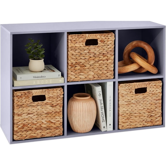HJTER Kids Bookcase 6-Cube Storage Organizer, 11in Shelf Opening, Bookshelf, Toy Storage, Customizable w/ 3 Removable Back Panels Lavender