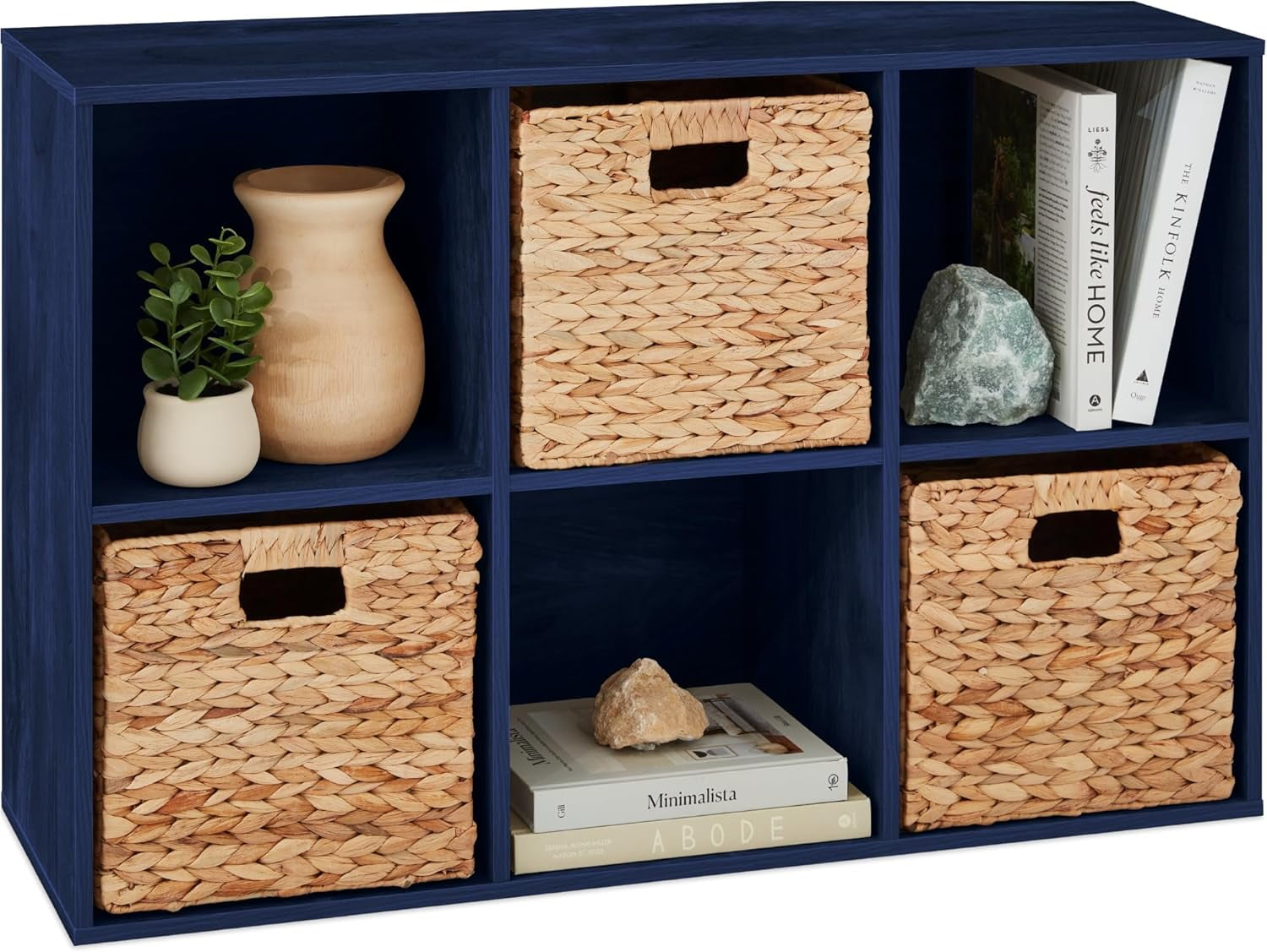 HJTER Kids Bookcase 6-Cube Storage Organizer, 11in Shelf Opening, Bookshelf, Toy Storage, Customizable w/ 3 Removable Back Panels – Navy
