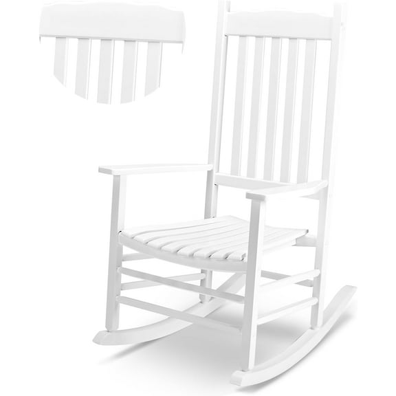 HJTER Outdoor Rocking Chair, Solid Wood High Back Rocker, All Weather Lounge Chair for Porch Patio Fire Pit Garden Backyard Deck Indoor, Wave Shape, White