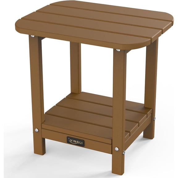 HJTER Outdoor Side Table, All-Weather HDPE Patio Side Table Small Outdoor Table for Porch, Pool, Deck, and Yard (Brown)