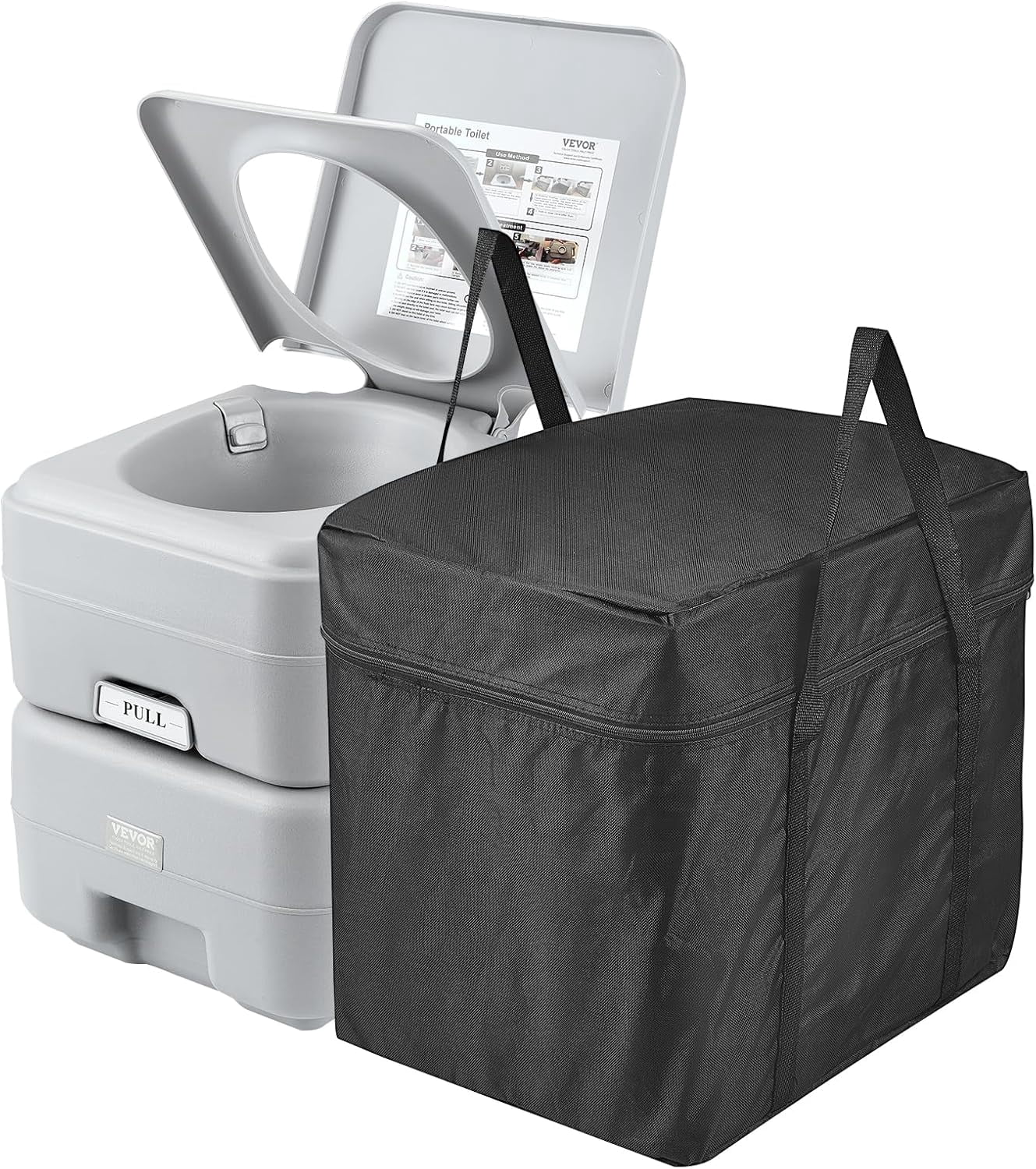 HJTER Portable Toilet for Camping, RV Toilet with Carry Bag, 5.3 Gal Waste Tank & 3.2 Gal Flush Tank, Push-Button Pressurized Flush Commode, Leak-proof and Odourless Travel Toilet for Camping Car