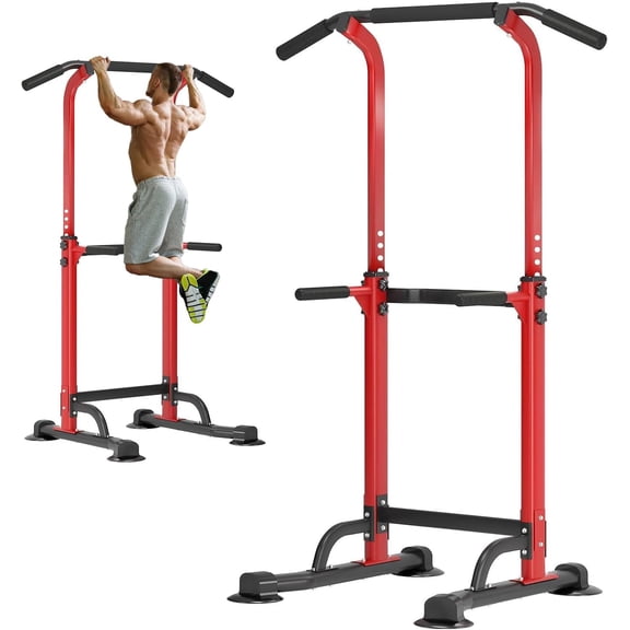 HJTER Power Tower Pull Up Bar Station, Free Standing Pull Up Rack Dip Station for Home Gym, Height Adjustable Home Strength Training Fitness Workout Equipment