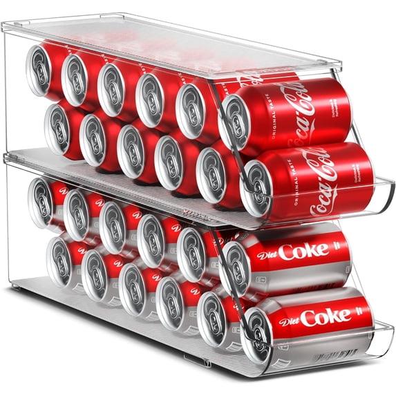 HJTER Soda Can Organizer for Refrigerator Stackable Can Holder Dispenser with Lid for Fridge, Pantry, Freezer – Holds 12 Cans Each, BPA-Free, Clear Design, (2-Pack)