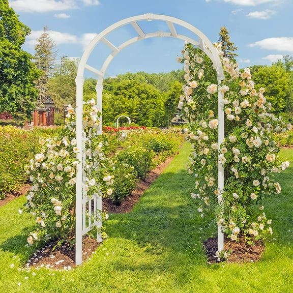 HJTER Vinyl Garden Arbor, PVC Wedding Arch for Ceremony Party, Garden Trellis for Climbing Plants Outdoor, Arch Backdrop Stand for Garden, Backyard, Lawn
