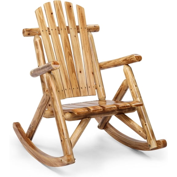 HJTER Wooden Rocking Chair, Fir Log Adirondack Rocker, Outdoor Wood Accent Furniture Lounge Chairs for Garden Patio Backyard Porch (Light carbonized)