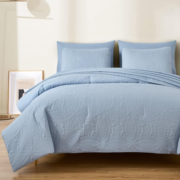 HJTERLiam Cool Gray Queen Size Bed in a Bag Comforter Set - 7 Pieces Coin Pattern Lightweight Comforter with Bed Sheets, Pillowcases & Shams Bedding Set for All Seasons