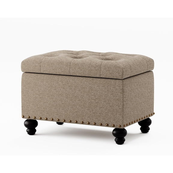 HJTERSmall Ottoman with Storage, Upholstered Button Tufted Ottoman Foot Rest, Foot Stools, 24" Rectangle Bench with Storage for Living Room, Bedroom, Dorms and Apartments (Brown)