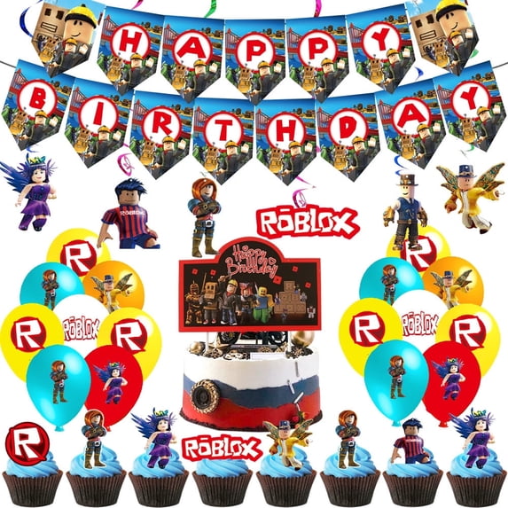 HJTRADE Roblox Birthday Party Decoration Set Banners Balloon Cake Toppers Swirls 44pcs