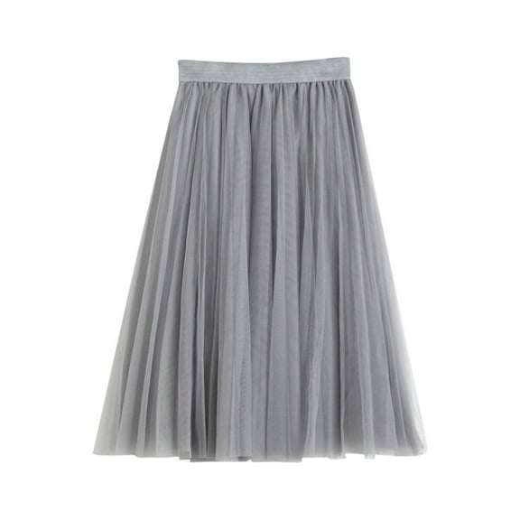 HJYCHN A-line Pleated Skirt for Women Long Ruffle Chiffon High-Waist Elegant Elegant Flowy Skirt Grey One Size