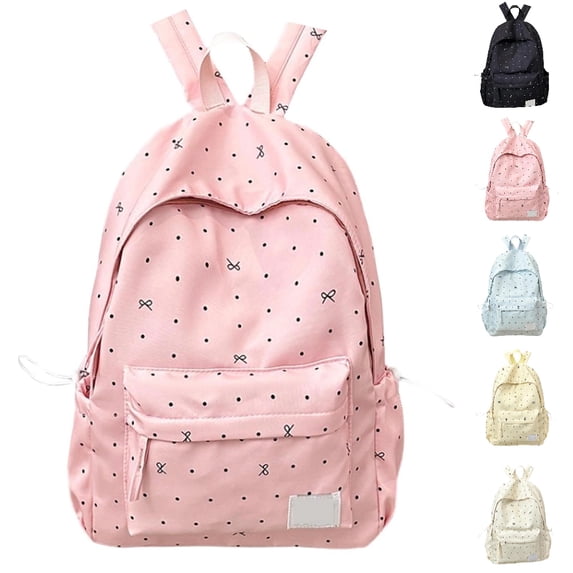 HJYCHN Backpack for Boys Dot Bow Print Lightweight Student Bookbag Back to School Supplies for Kids Bookbag for Girls Pink