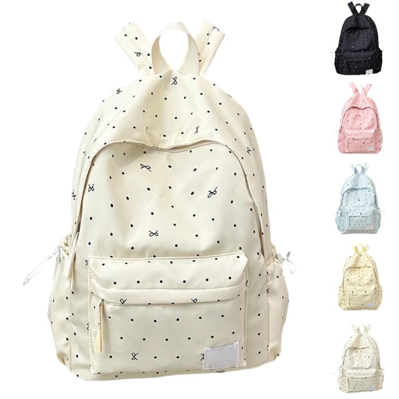HJYCHN Backpack for Boys Dot Bow Print Lightweight Student Bookbag Back to School Supplies for Kids Bookbag for Girls White