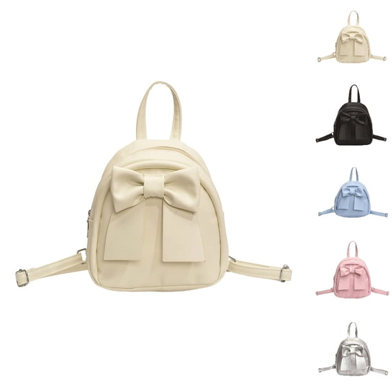 HJYCHN Backpack for College Women Stylish Bowknot Solid Color Zip Closure Casual Daypack Small Backpack for Women Beige One Size