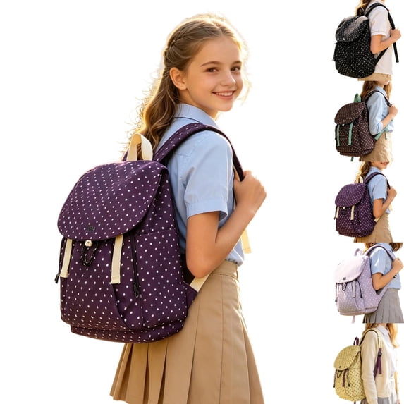 HJYCHN Backpack for Teen Girls Dotted Flap Drawstring Daypack Back to School Supplies for Kids Boys Backpack Purple
