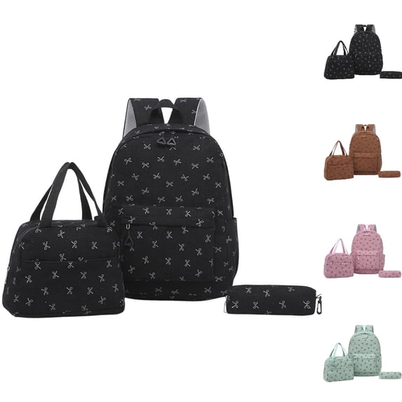 HJYCHN Bookbag for Girls Striped Bow 3Pc Set Back to School Supplies for Kids with Side Pockets Backpack for Boys Black
