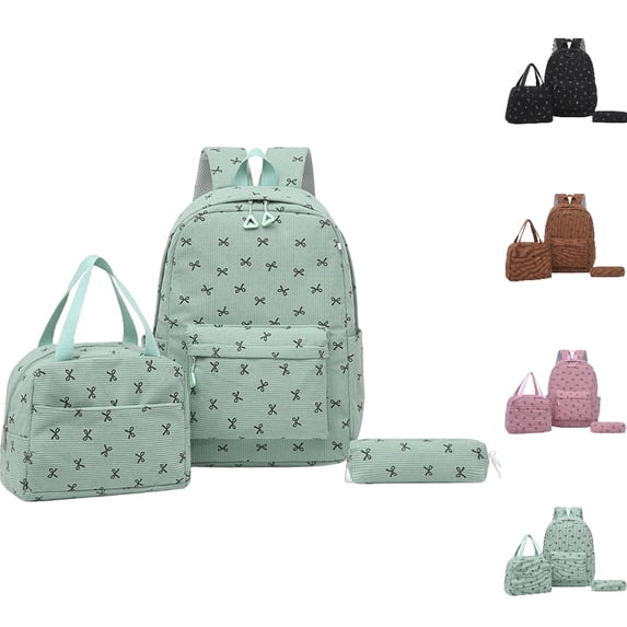 HJYCHN Bookbag for Girls Striped Bow 3Pc Set Back to School Supplies for Kids with Side Pockets Backpack for Boys Green