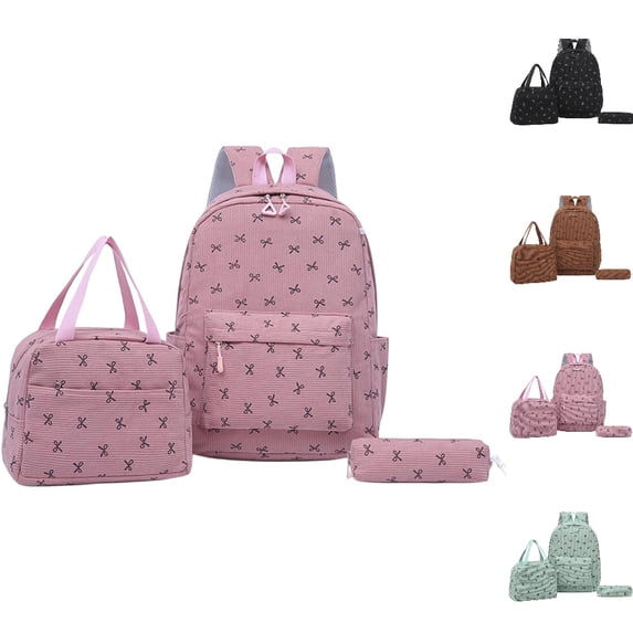 HJYCHN Bookbag for Girls Striped Bow 3Pc Set Back to School Supplies for Kids with Side Pockets Backpack for Boys Pink