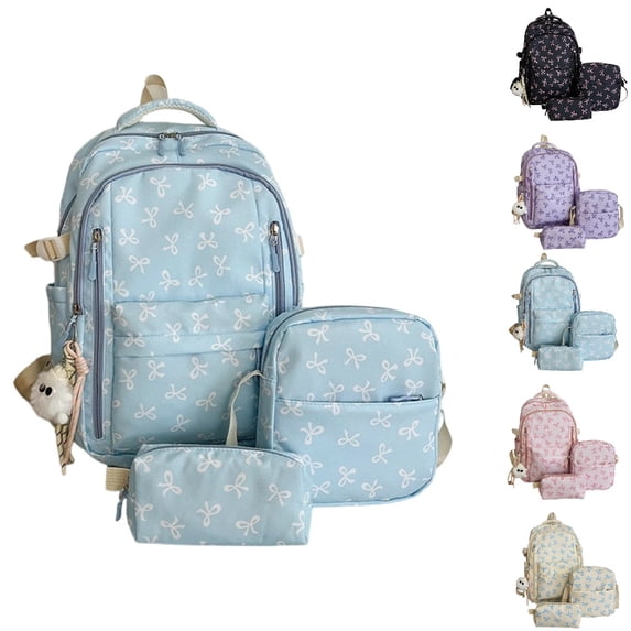 HJYCHN Boy Backpack Bow Print 3Pc Set Daypack with Crossbody Pencil Case Back to School Supplies for Kids Backpack for Teen Girls Blue