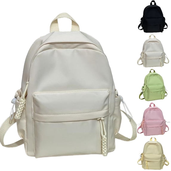 HJYCHN Boys Backpack Solid Color Woven Tassel Charm Small Daypack Lightweight Back to School Supplies for Kids Backpack for Girls White