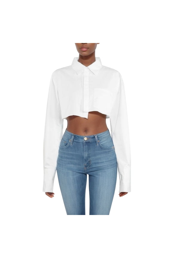 Business Casual Tops for Women Button Down Dress Shirt Long Sleeve V Neck Solid Casual Tunic Top with Pockets Womens Shirts White M