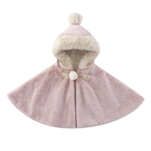 HJYCHN Cape Poncho Outerwear with Hood and Tie Closure Soft Lined Winter Wear for Toddlers Cozy Fashion Pink 2-3 Years