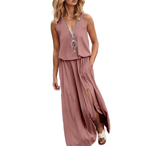 HJYCHN Casual V-Neck Zipper Top Everyday Wear Gradient Design Comfortable Women Dress Pairing Sandals Versatile Outfit Choice Pink S