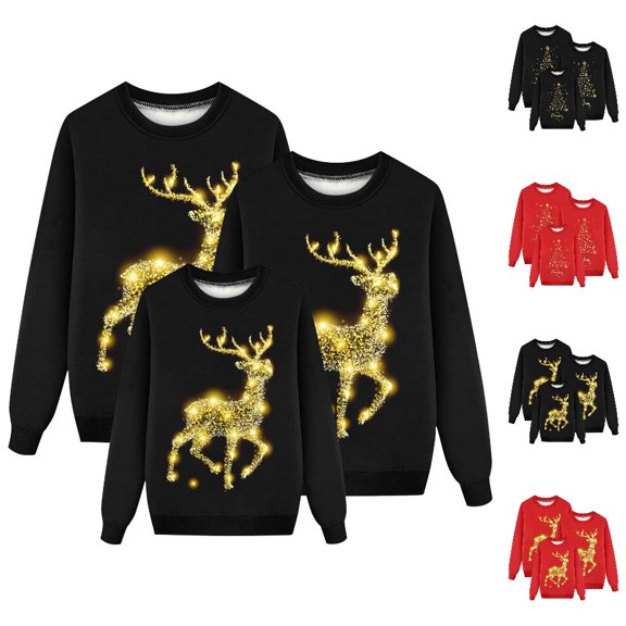 HJYCHN Christmas Family Matching Sweatshirt Christmas Sweatshirts Reindeer Print Long Sleeve Crewneck Pullover Family Outfit Black_001 Kids_XXL