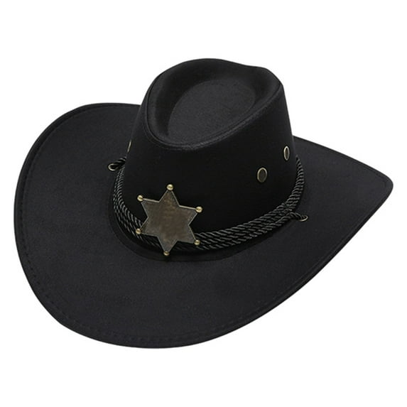 HJYCHN Classic Western Cowboy Hat For Men And Women With Decorative Star Buckle Detail Wide Brim Design Black One Size