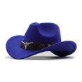 thumbnail image 1 of HJYCHN Classic Western Denim Cowboy Hat with Curved Top Woolen Wide Brim British Jazz Style for Outdoor Wear Blue M, 1 of 2