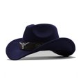 thumbnail image 1 of HJYCHN Classic Western Denim Cowboy Hat with Curved Top Woolen Wide Brim British Jazz Style for Outdoor Wear Navy M, 1 of 2