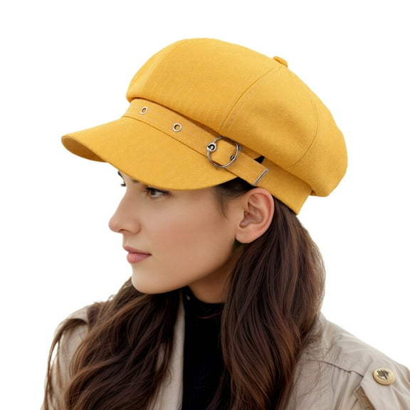 HJYCHN Classic Women Beret Newsboy Cap French Style Wool Blend Fashion Hat for Autumn Winter Spring Seasons Yellow One Size