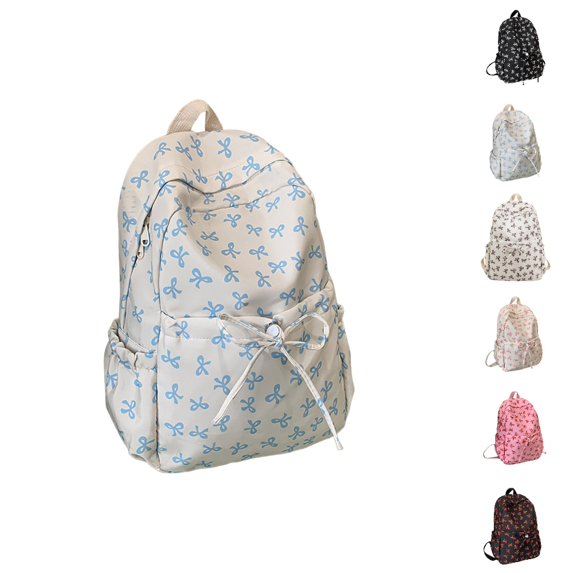 HJYCHN College Backpack Bow Design Cute Preppy Daypack for Girls Back to School Girly Womens Backpack Blue One Size