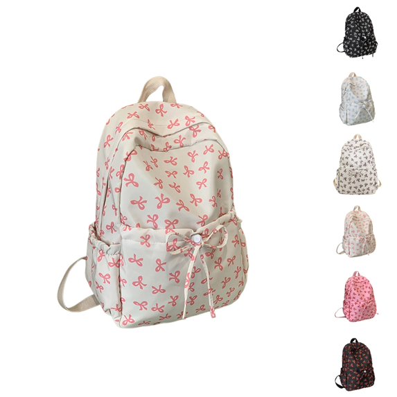 HJYCHN College Backpack Bow Design Cute Preppy Daypack for Girls Back to School Girly Womens Backpack Light Pink One Size