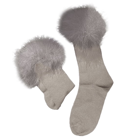 HJYCHN Crew Socks for Women Fashion Warm Soft Solid Sport Socks Medium Length with Feather Lace Trim for Home Womens Socks Grey One Size