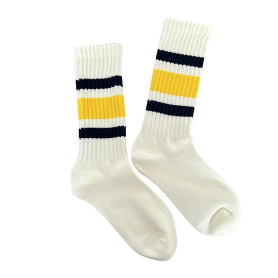 HJYCHN Crew Socks for Women Japanese Style Thick Lined Long Sporty and Retro Mid Calf Socks for Men and Women Couples Socks for Women Yellow One Size