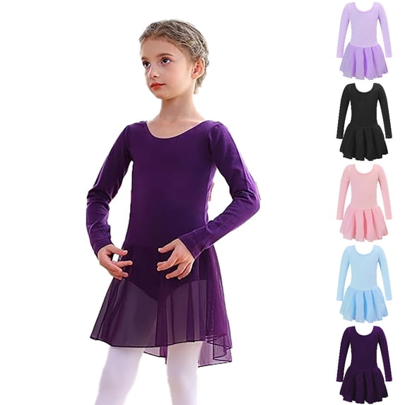 HJYCHN Dance Leotards for Women Long Sleeve Ballet Dance Dress with Tutu Skirt for Girls Dress 5-6 Years